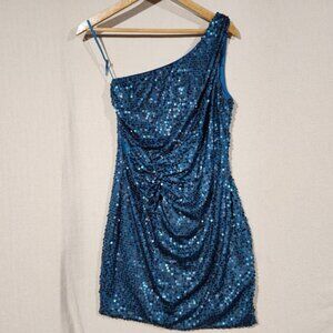 Lily Rose NWT Teal Blue Sequin One Shoulder‎ Mini Dress Party Cocktail HOCO M